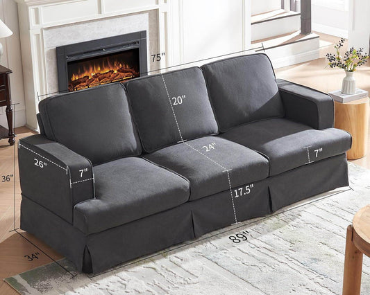 Modern Sofa, 89 Inch Slipcovered Sofa, 3 Seater Sofa Comfy Couch for Living Room Office, Linen Grey Oversized Couch - Loft&Timber