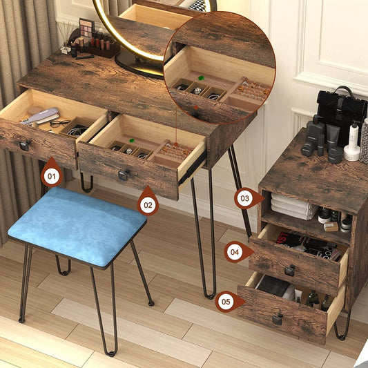 Vanity Desk Set with Drawers and Mirror - Loft&Timber