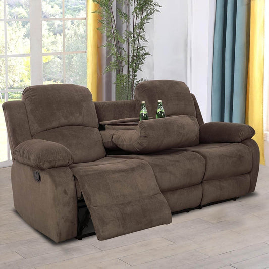3 Seater Reclining Sofa Couch Living Room Furniture Fabric Manual Recliner Sofa Modern Corduroy Reclining Sofa with Cup Holders & Drop-Down Table for Home/Office (Chocolate, 3 Seater Sofa) - Loft&Timber