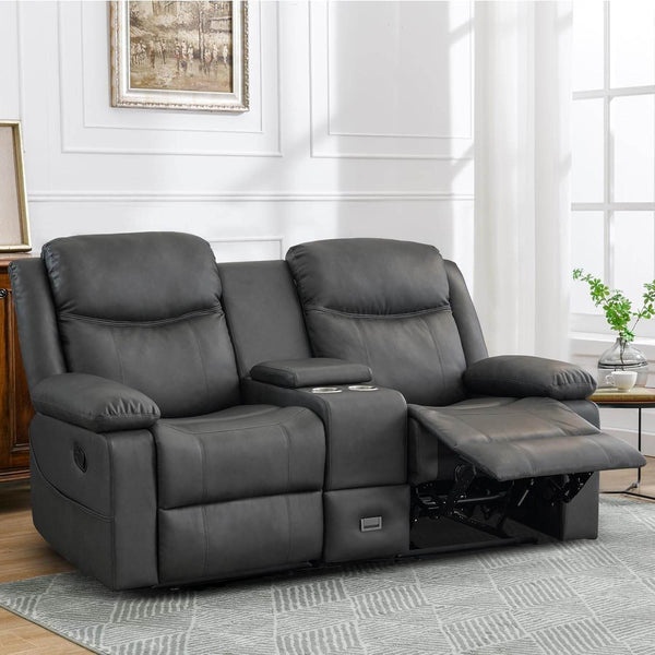 Loveseat Recliner, Reclining Loveseat with Console, Double Reclining Loveseat, 2 Seater Manual Reclining Couch for Living Room, Office, Home Theater(Pu-Grey) - Loft&Timber