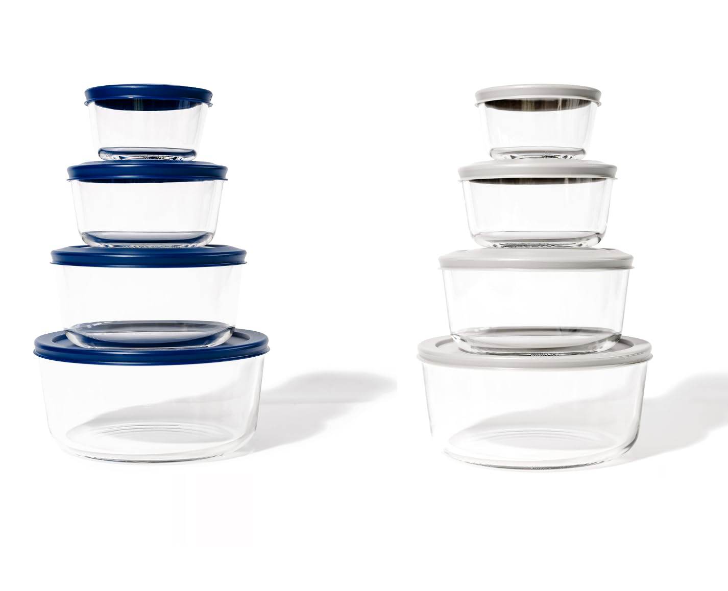 Glass Food Storage Containers - 16 Piece (8 Containers + 8 Lids) Round Nesting Space-Saving Set - Loft&Timber