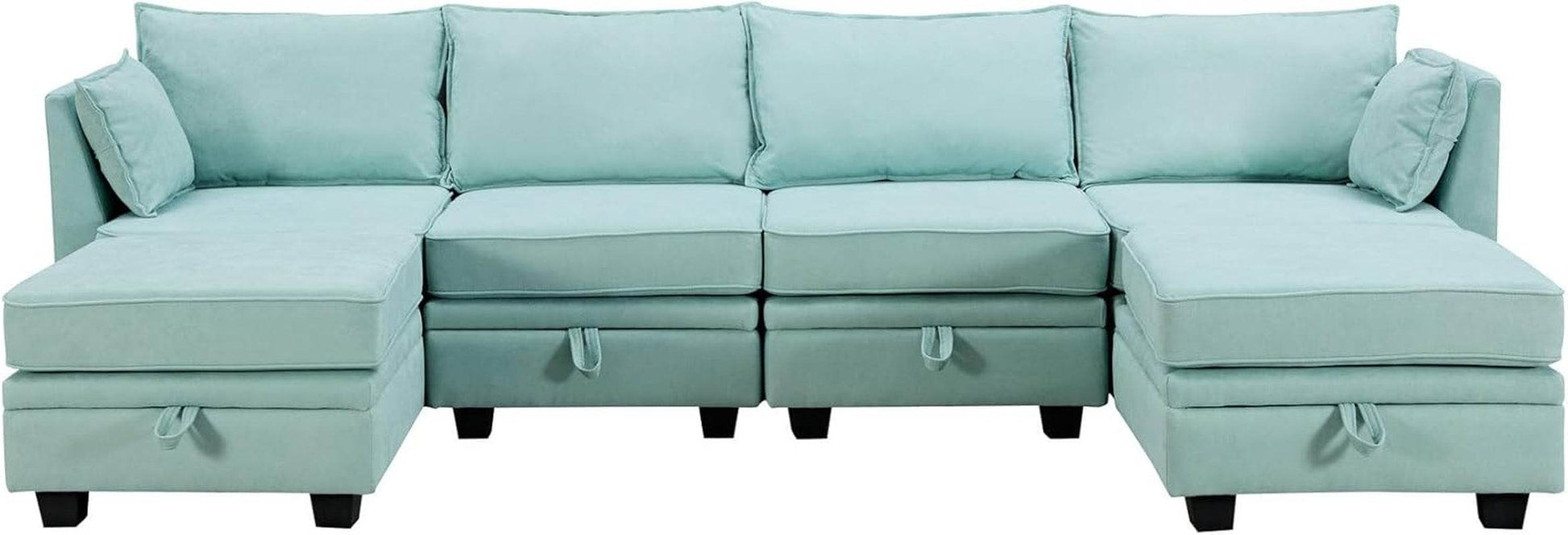 Large U-Shaped Combination Corner Sofa with Storage Seat in Light Green - Loft&Timber