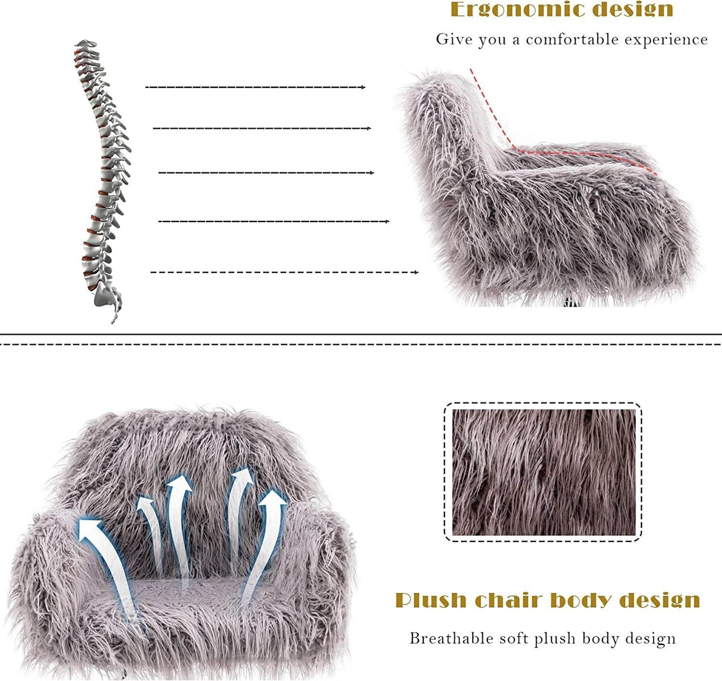 Gray Faux Fur Swivel Chair for Home Office - Loft&Timber