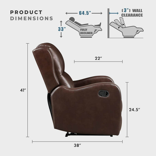 Recliner Chair Living Room Reclining Sofa Chair, Home Theater Seating Modern Recliner, Manual Recliner Sofa Chair for Living Room/Office/Apartment, Wall Hugger Recliner, Brown - Loft&Timber