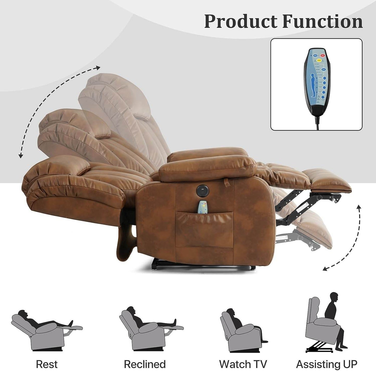 Dual Motor Large Power Lift Recliner Chair Recliners for Elderly, Infinite Position Recliner Chair with Heat and Massage, Breathable Leather(Ochre) - Loft&Timber