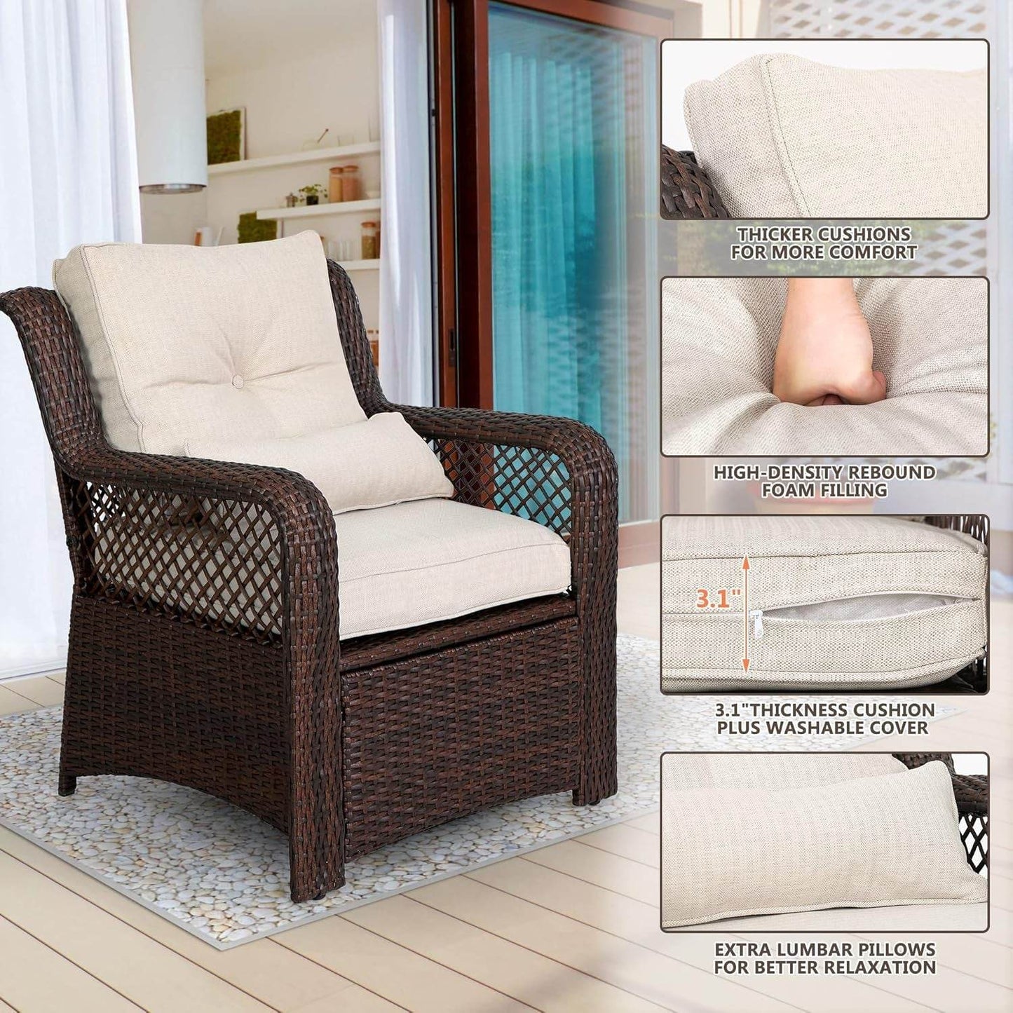 Elegant Six Piece Wicker Patio Furniture Set Outdoor - Loft&Timber