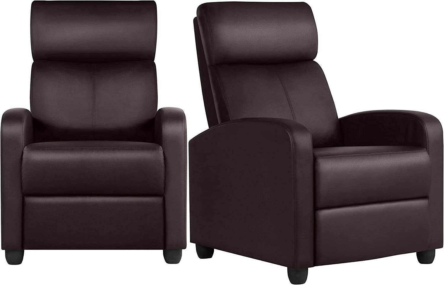 Set of 2 PU Leather Padded Recliner Chairs - Loft&Timber