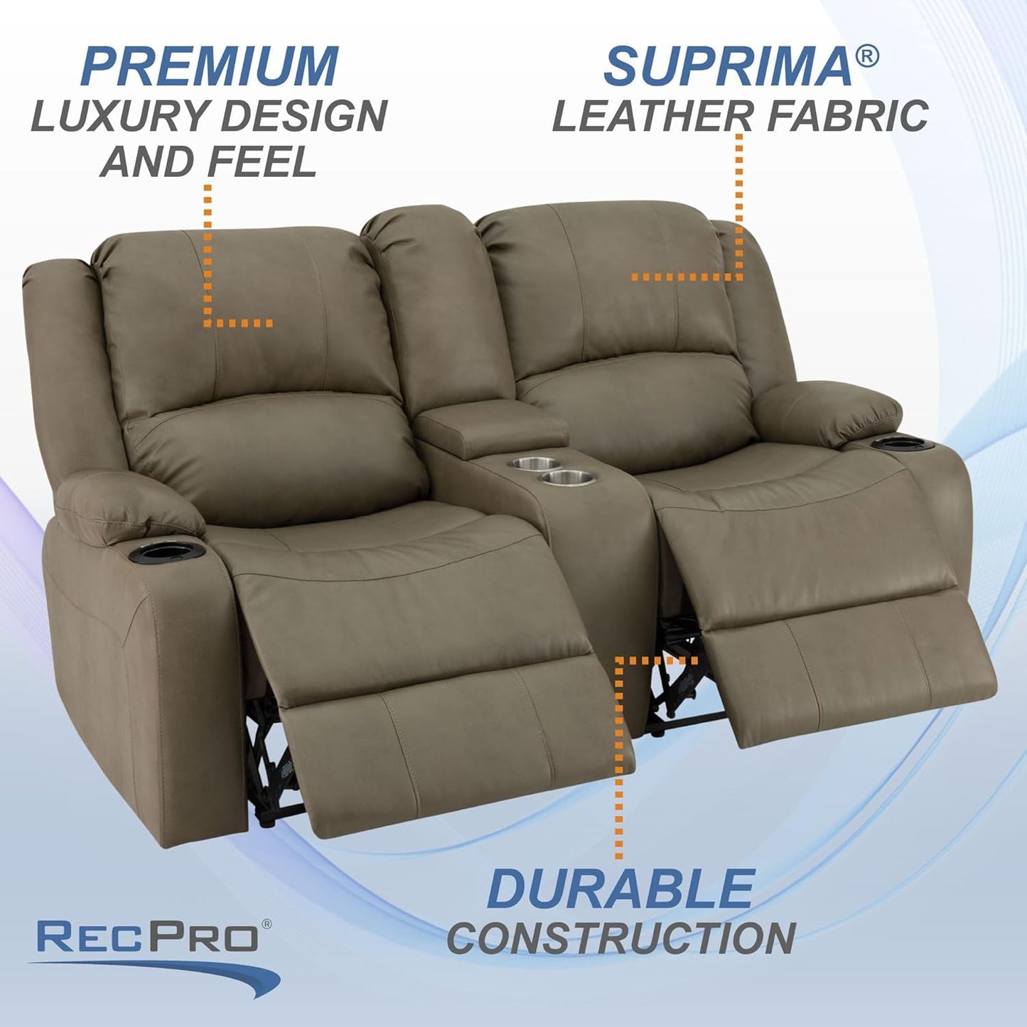 Charles 67" Powered Double RV Wall Hugger Recliner Sofa RV Loveseat with Upgraded 2023 Fabric (Putty)-3