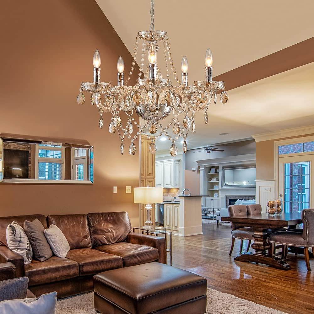 Champagne Crystal Chandelier 5 Light Modern Bedroom - Loft&Timber