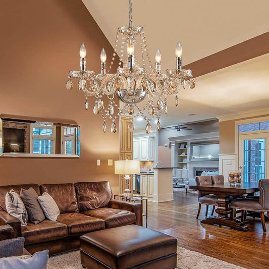 Champagne Crystal Chandelier 5 Light Modern Bedroom - Loft&Timber