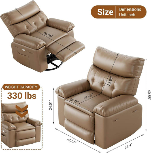 Oversized Recliner Chair for Adults,Pu Leather Electric Rocker Recliner,360 Degree Swivel Lounge Chair with Side Pocket,Modern Massage Recliner Chair Sofa for Living Room,Bedroom (Light Brown) - Loft&Timber