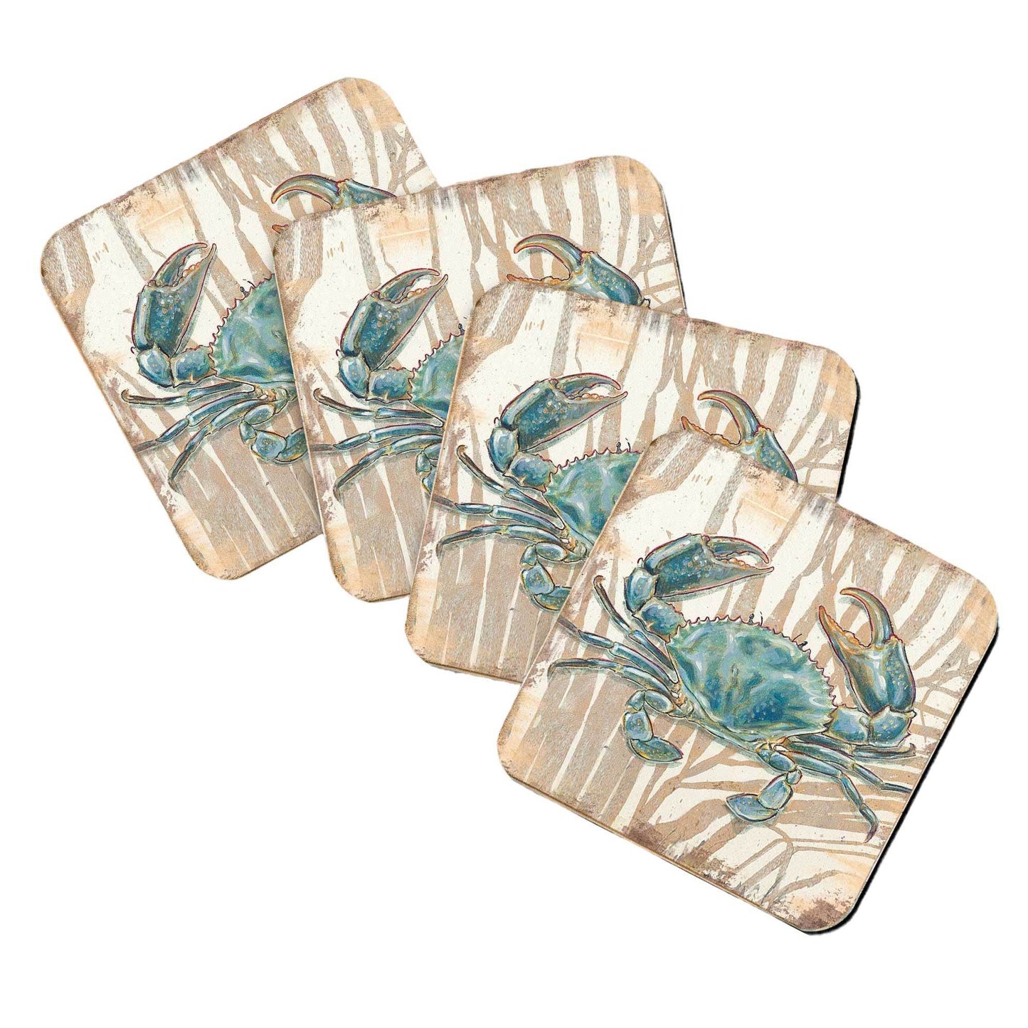 Crab Coastal Wooden Cork Coasters Gift Set of 4 by Nature Wonders - 95224-2C-S4 - Loft&Timber
