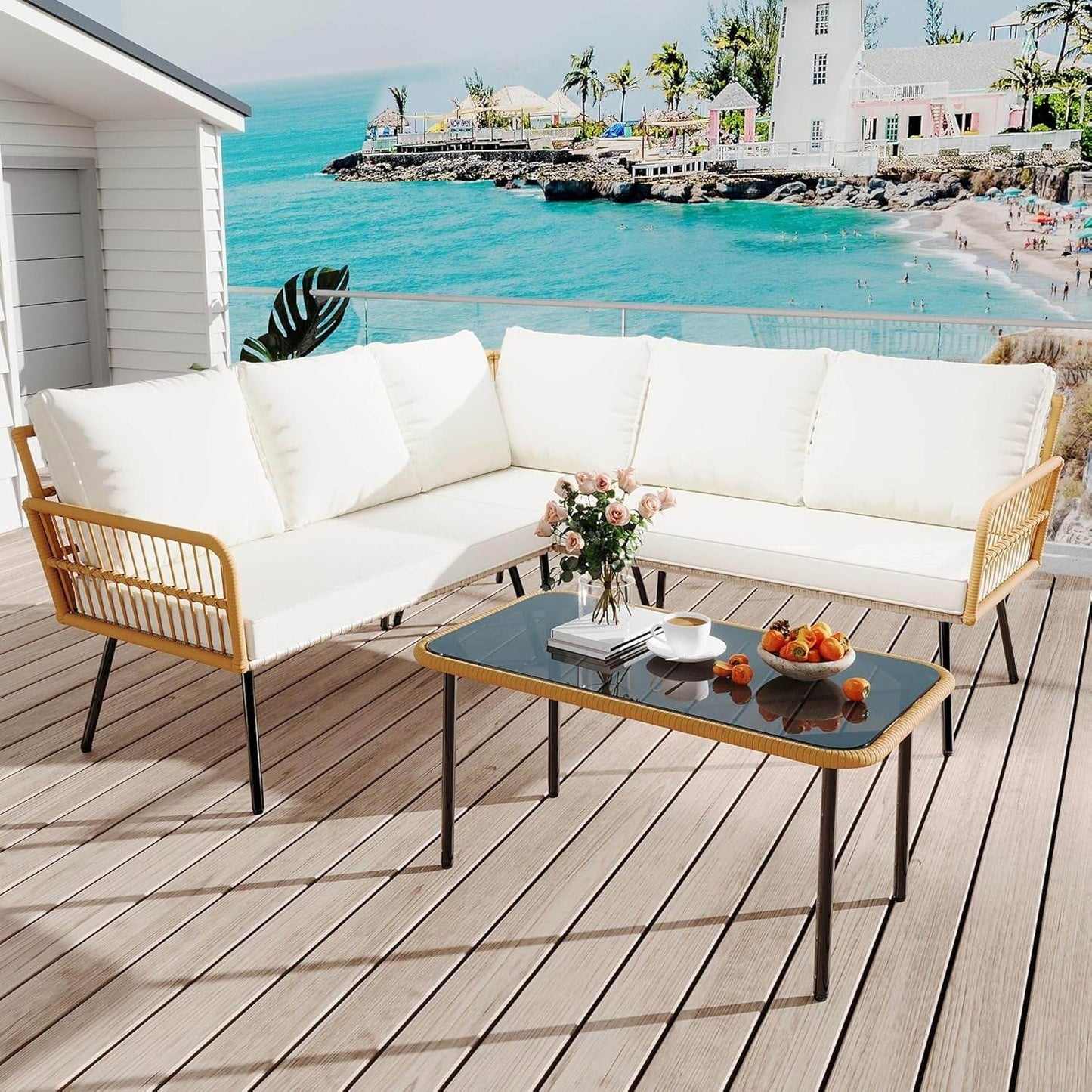 Wicker Patio Furniture Set with Cushions for Outdoor - Loft&Timber