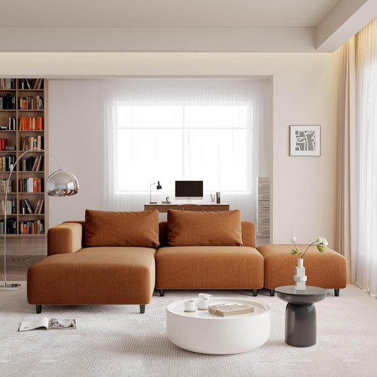 Soft Corduroy Sectional Modular Sofa Set, Modern L-Shaped Chaise Couch, Orange Brown - Loft&Timber
