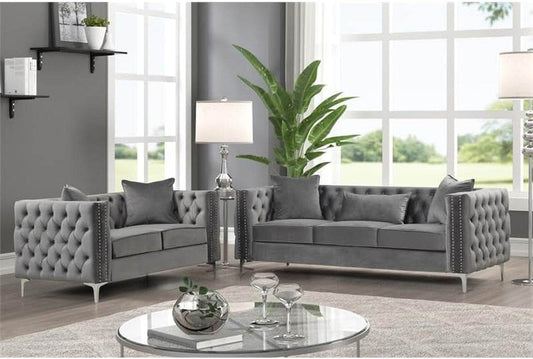 Modern Velvet Fabric Sofa and Loveseat Living Room Set in Gray - Loft&Timber