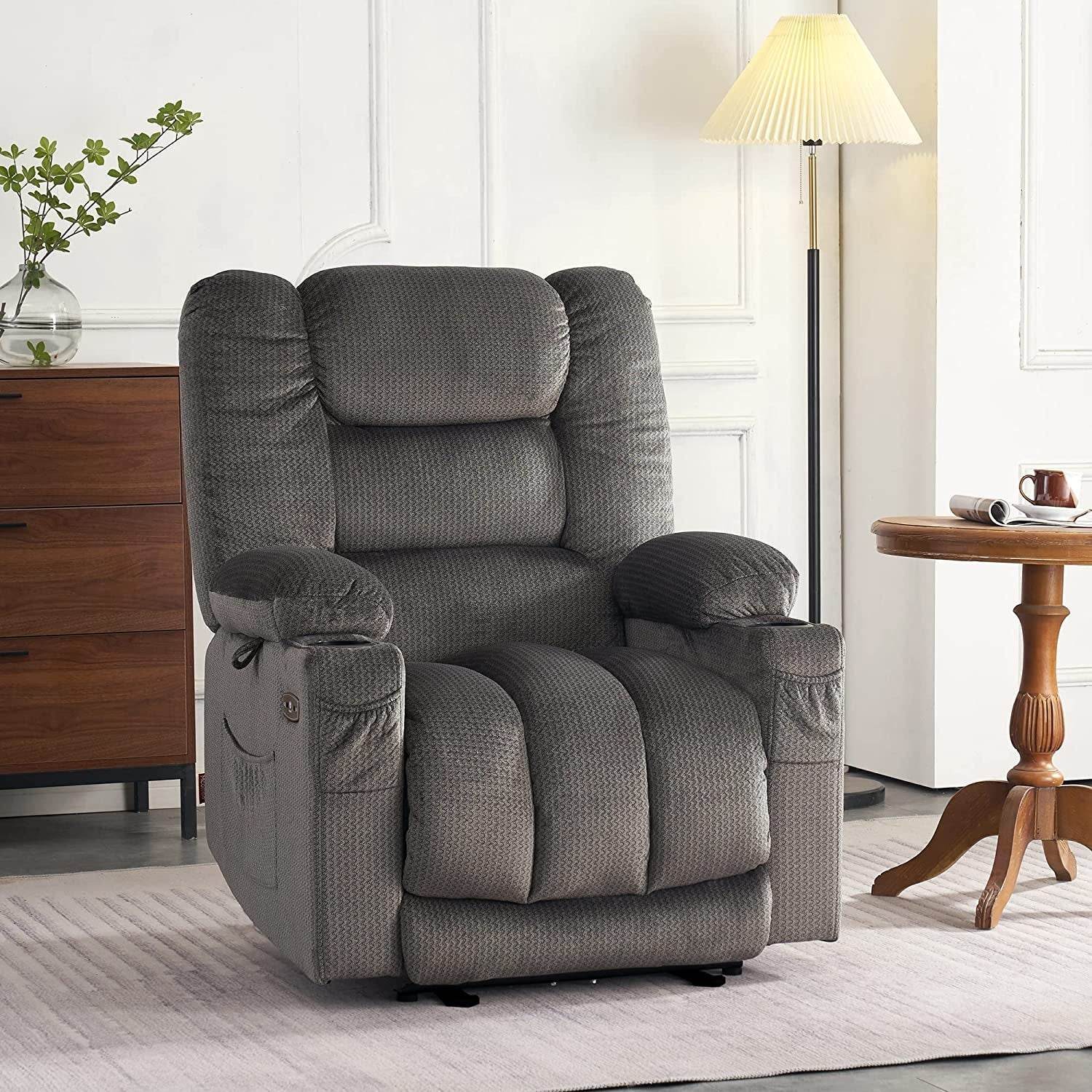 Gray Electric Power Recliner with Heat & Massage - Loft&Timber