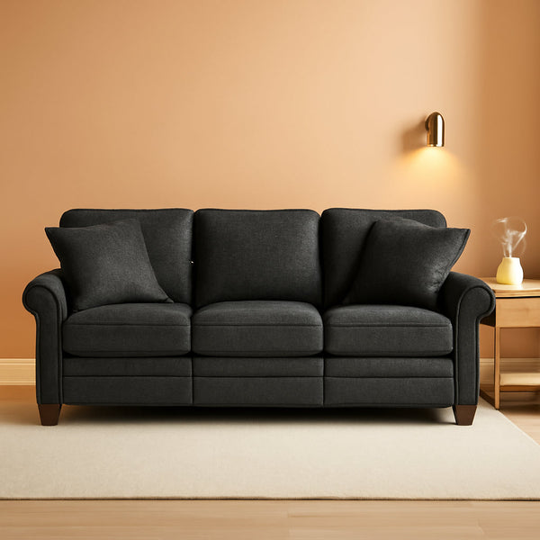 Power Reclining Sofa With Dual Controllers Wooden Legs-0