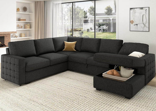 Sectional Sleeper Sofa with Pull Out Bed, Reversible Sectional in Dark Grey - Loft&Timber