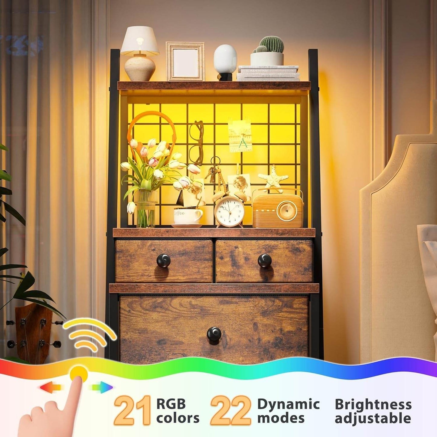 Vertical LED Dresser with 6 Drawer, Brown - Loft&Timber