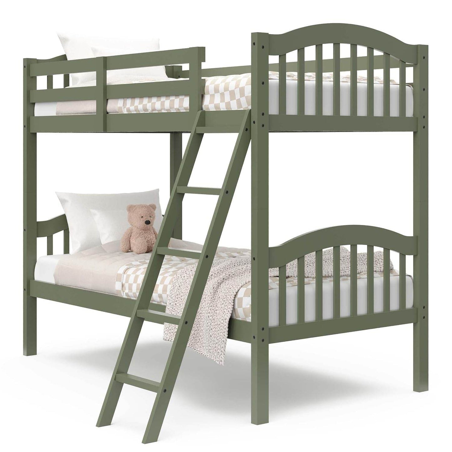 Long Horn Twin-Over-Twin Bunk Bed (Olive) - GREENGUARD Gold Certified, Converts to 2 Individual Twin Beds - Loft&Timber