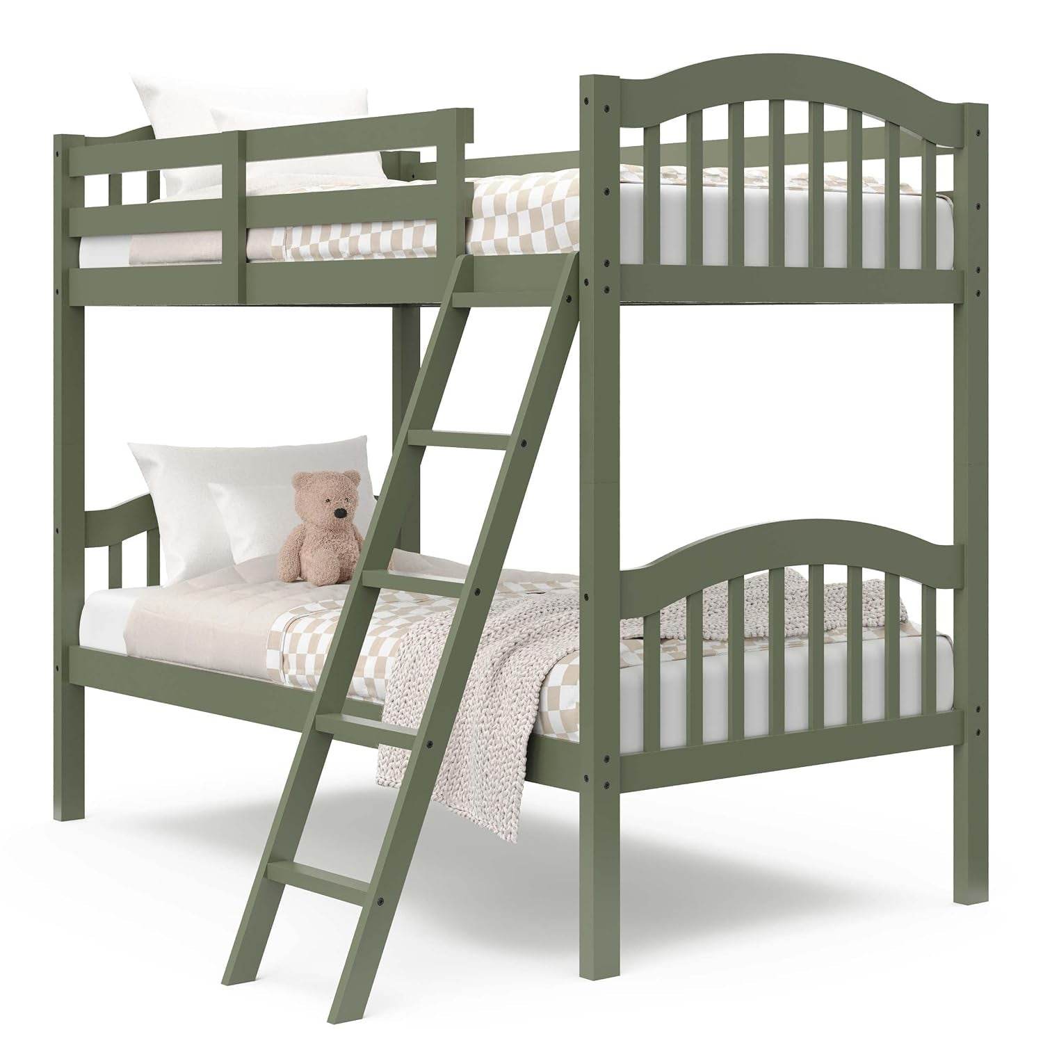 Long Horn Twin-Over-Twin Bunk Bed (Olive) - GREENGUARD Gold Certified, Converts to 2 Individual Twin Beds - Loft&Timber
