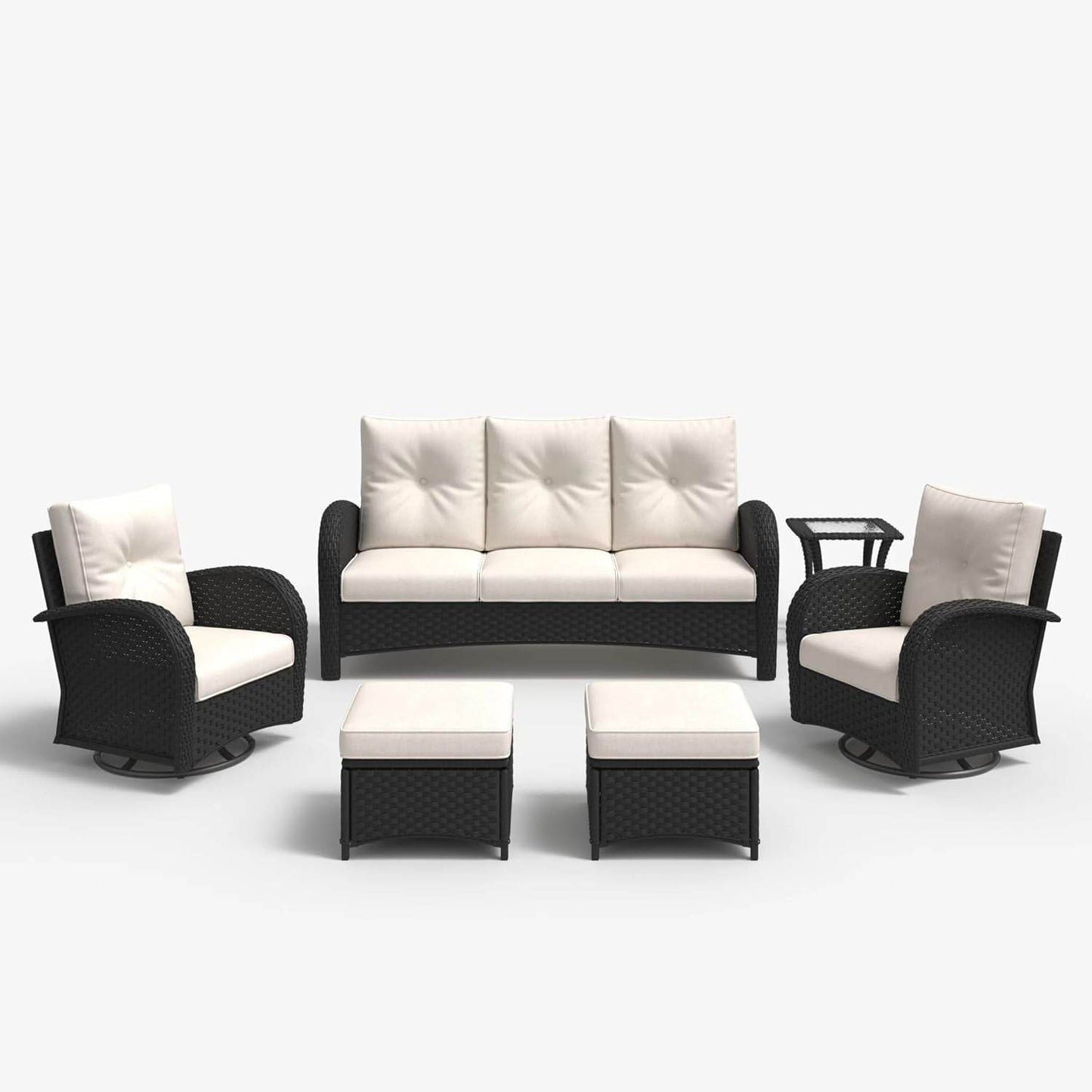 6 Pieces Outdoor Patio Furniture Set, Rattan Wicker Sectional Swivel Rocker Chairs Sets - Loft&Timber