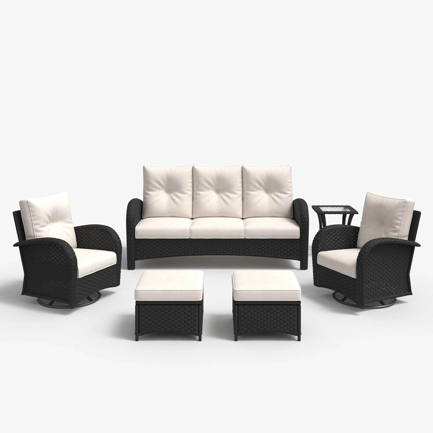 6 Pieces Outdoor Patio Furniture Set, Rattan Wicker Sectional Swivel Rocker Chairs Sets - Loft&Timber