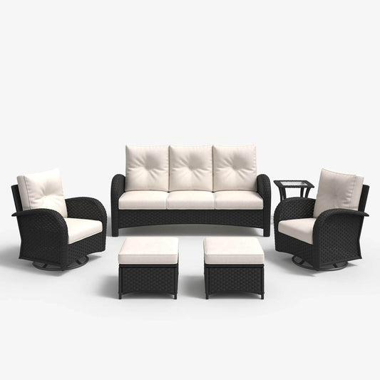 6 Pieces Outdoor Patio Furniture Set, Rattan Wicker Sectional Swivel Rocker Chairs Sets - Loft&Timber