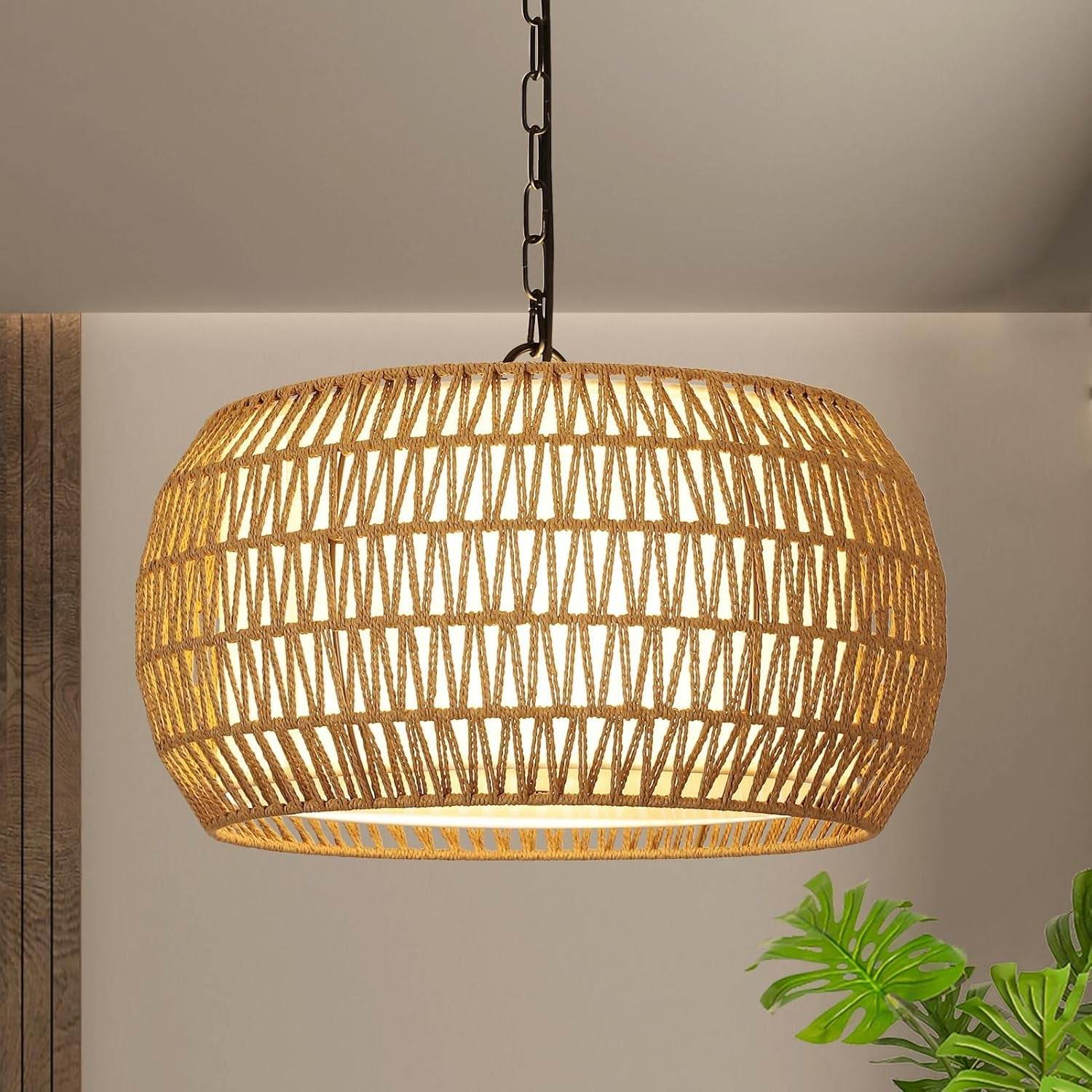 Rattan Farmhouse Chandelier Light Fixtures, 5-Lights Boho Large Pendant - Loft&Timber