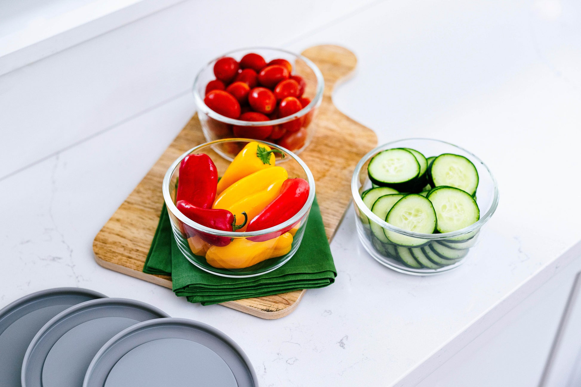 Glass Food Storage Containers - 6 Piece 2 Cup Set (3 Containers + 3 Lids) - Loft&Timber