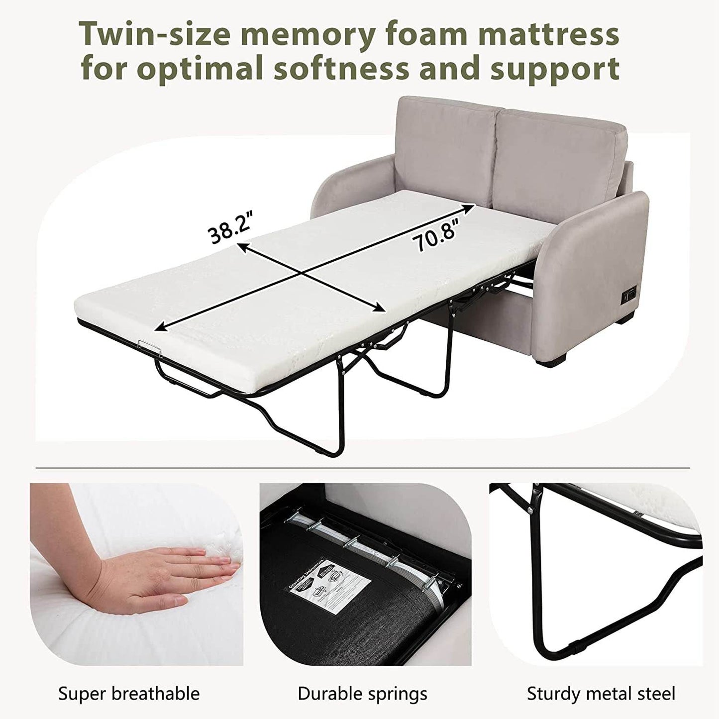 2-In-1 Velvet Sleeper Sofa with USB Port - Loft&Timber