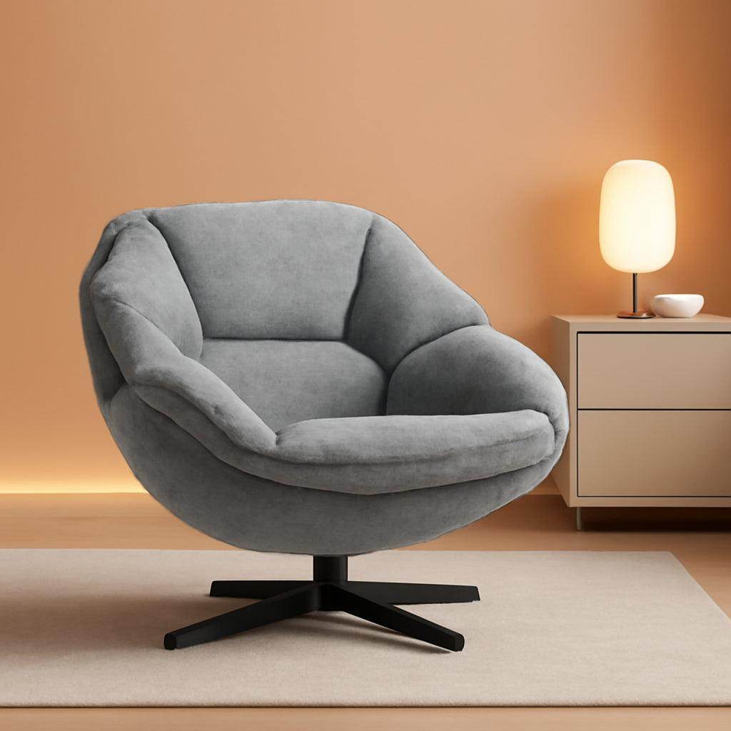 Gray Swivel Upholstered Accent Chair With Metal Legs - Loft&Timber