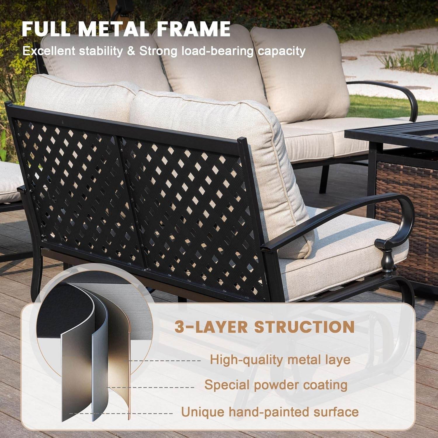Five Piece Outdoor Patio Furniture Set with Cushions - Loft&Timber