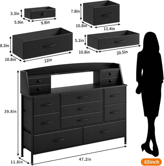 Black Nursery Dresser with 13 Drawers (No LED Lights) - Loft&Timber