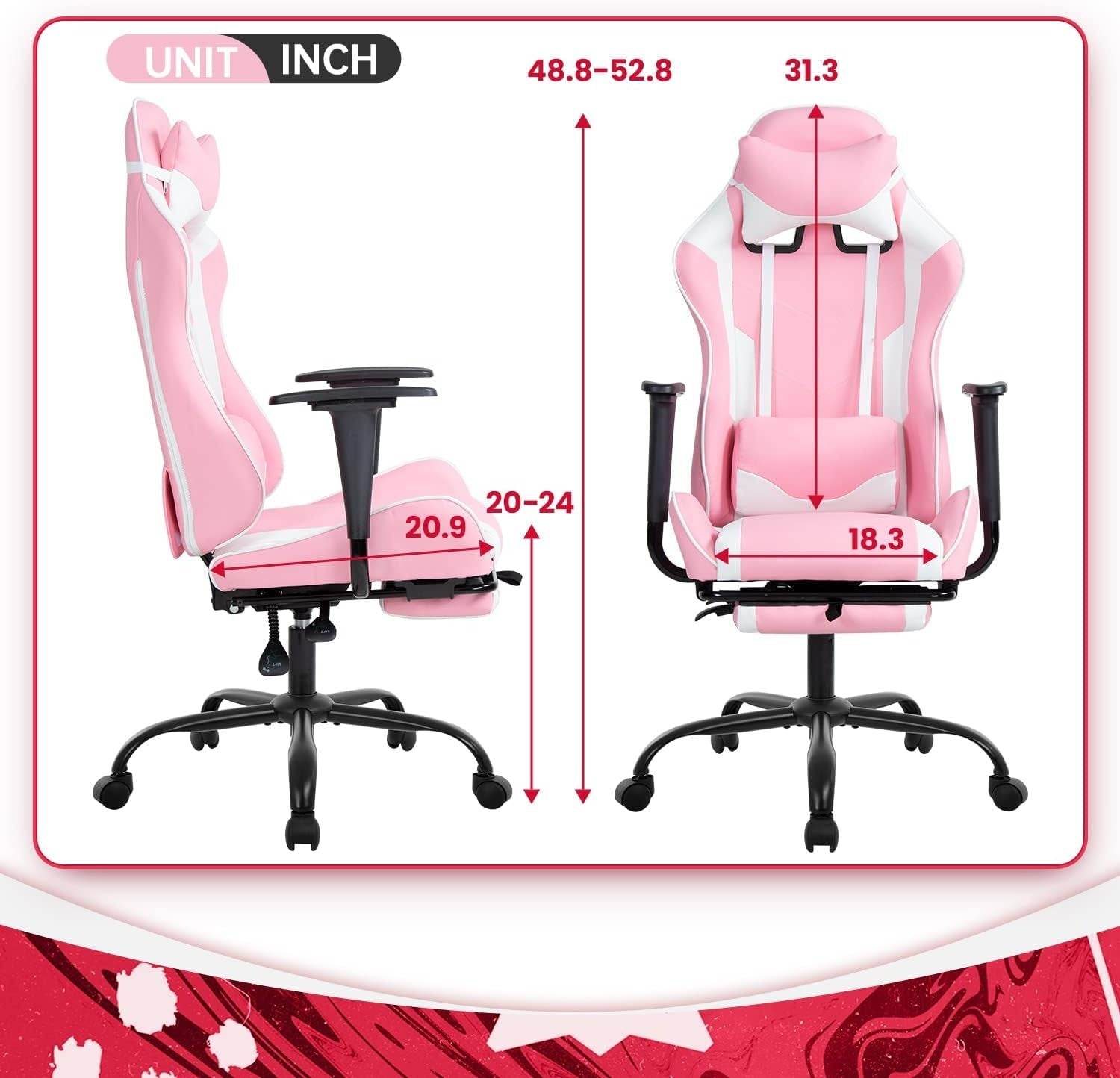 PC Gaming Desk Chair in Pink - Loft&Timber