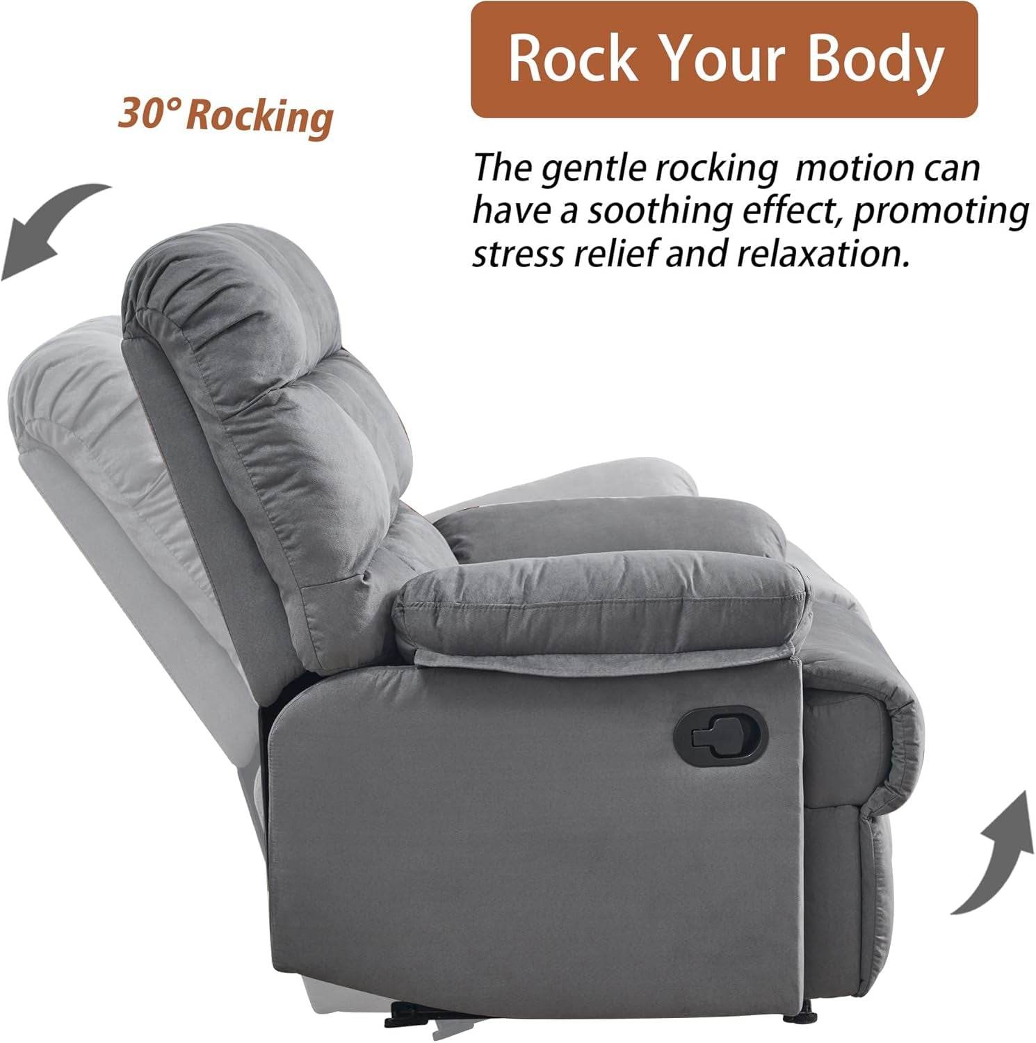 Rocker Recliner Chair, Overstuffed Large Manual Rocking Recliner for Adults, Upholstered Comfy Soft Fabric Living Room Reclining Sofa Chair(Gray) - Loft&Timber