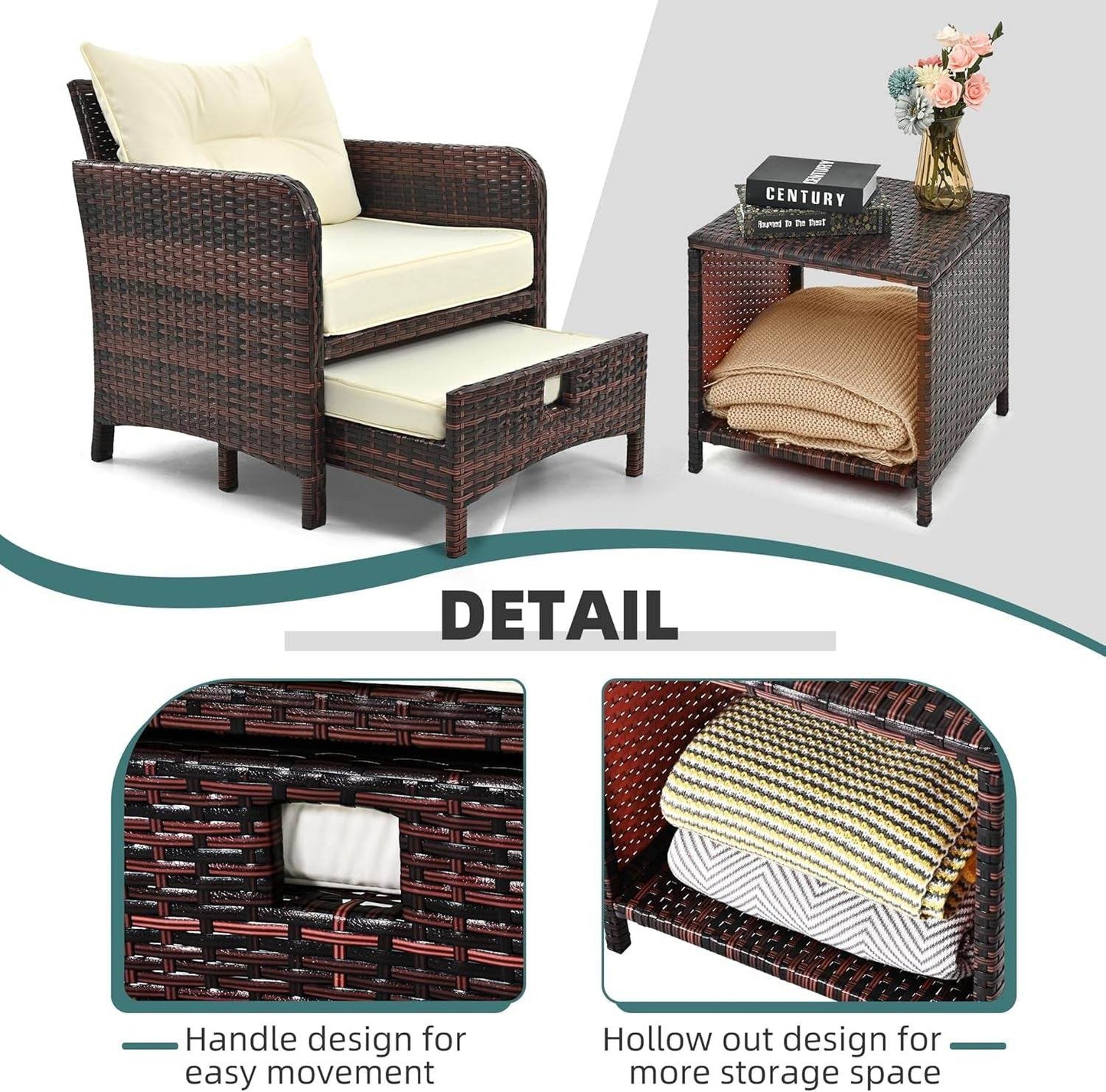 5 Pieces Patio Furniture Set, Rattan Balcony Furniture with Ottomans, PE Wicker Outdoor Patio Chairs Set with Coffee Table for Poolside, Porch, Lawn, Garden, Balcony(Beige) - Loft&Timber