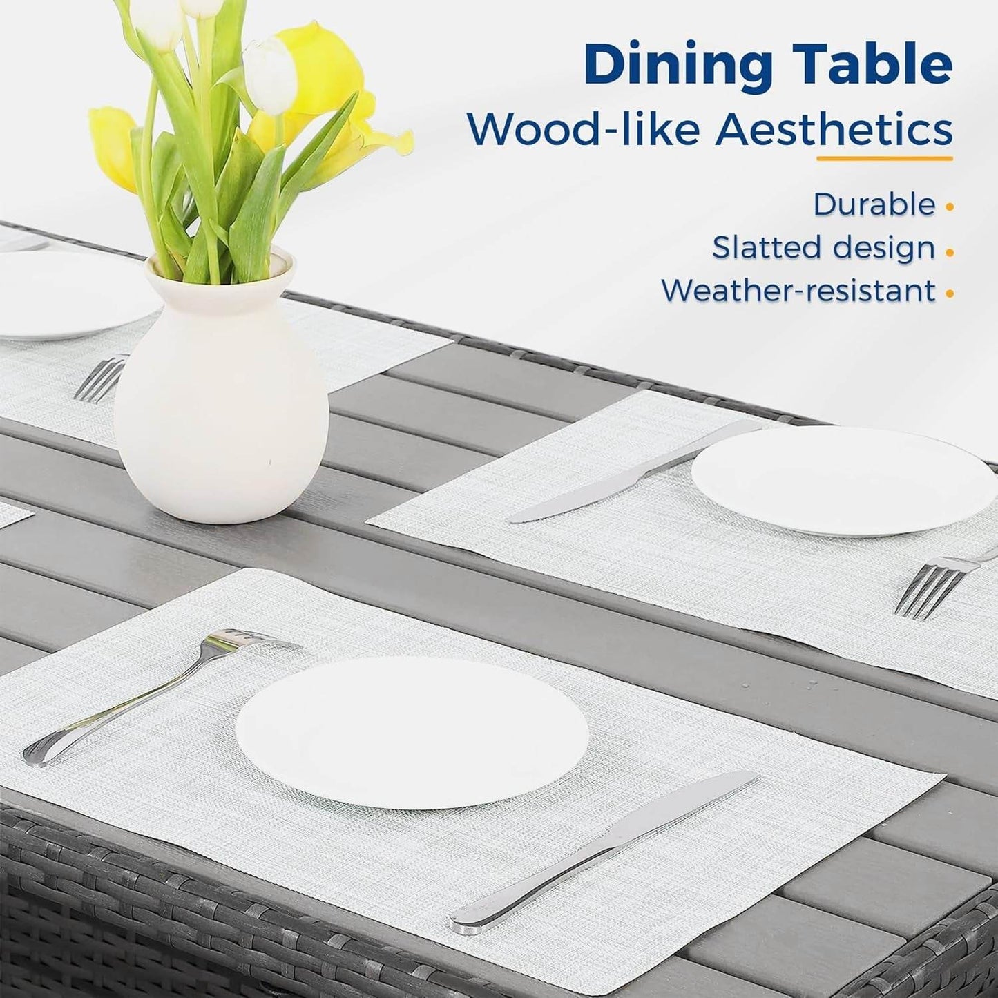 Outdoor Patio Furniture Set, 7 Piece Outdoor Dining Sectional Sofa with Dining Table and Chair, All Weather Wicker Conversation Set with Ottoman,Blue - Loft&Timber