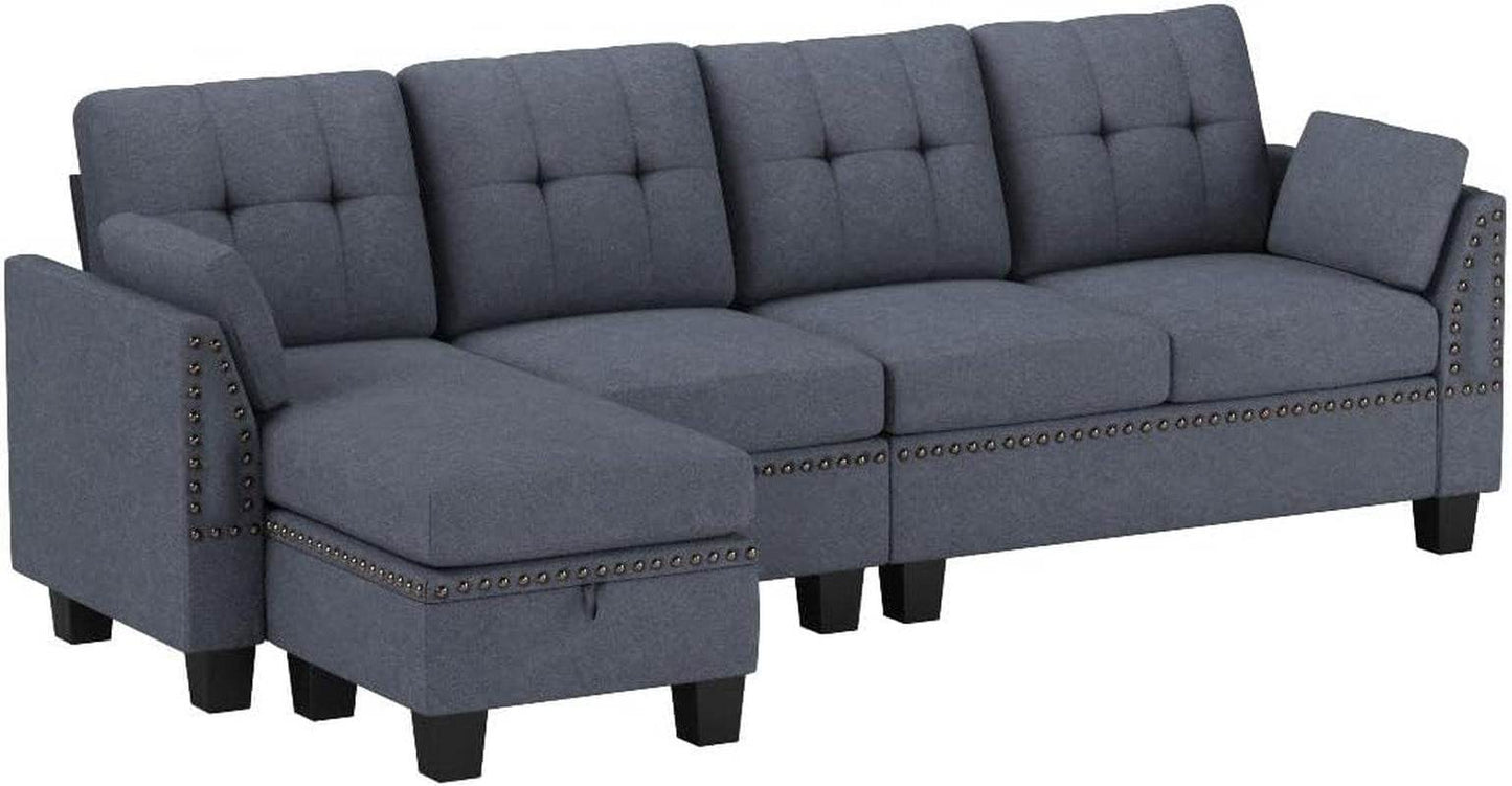 Bluish Gray Sectional Sofa L-Shaped, Convertible - Loft&Timber