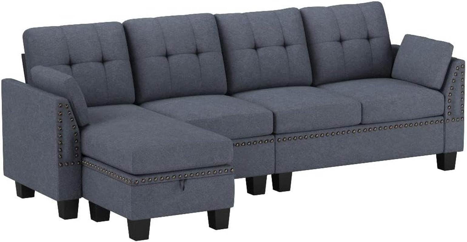 Bluish Gray Sectional Sofa L-Shaped, Convertible - Loft&Timber