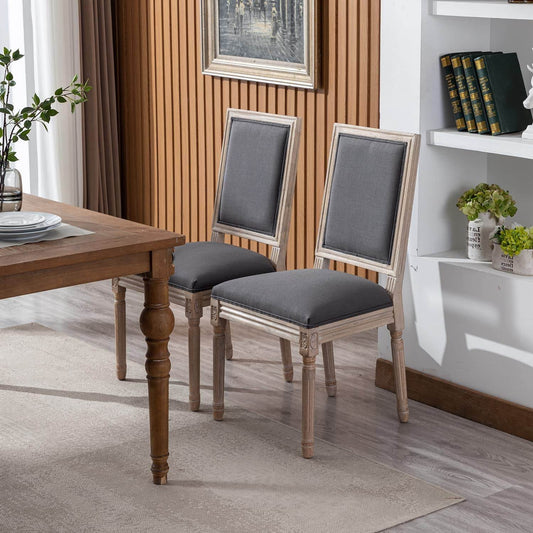 Set of 6 French Country Farmhouse Dining Chairs, Square Backrest - Loft&Timber