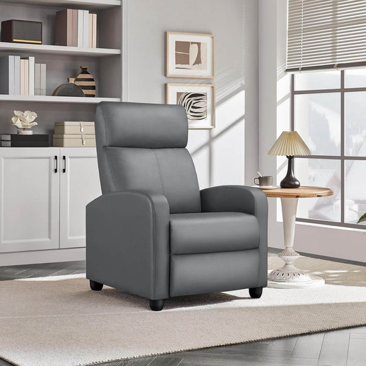 Recliner Chair PU Leather Recliner Sofa with Lumbar Support Overstuffed High-Density Sponge Push Silver Gray Recliner - Loft&Timber