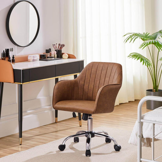 Modern Faux Leather Desk Chair Height Adjustable in Retro Brown - Loft&Timber