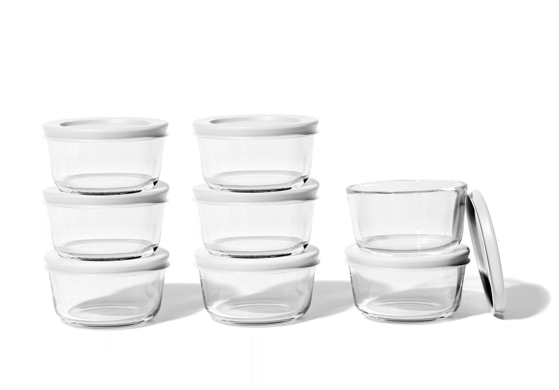 Glass Food Storage Containers - 16 Piece 7oz Set (8 Containers + 8 Lids), White - Loft&Timber