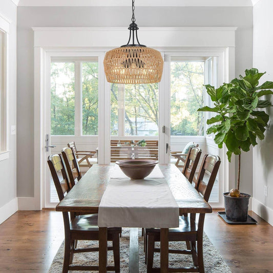 5-Light Large Rattan Boho Chandelier Dining Room - Loft&Timber