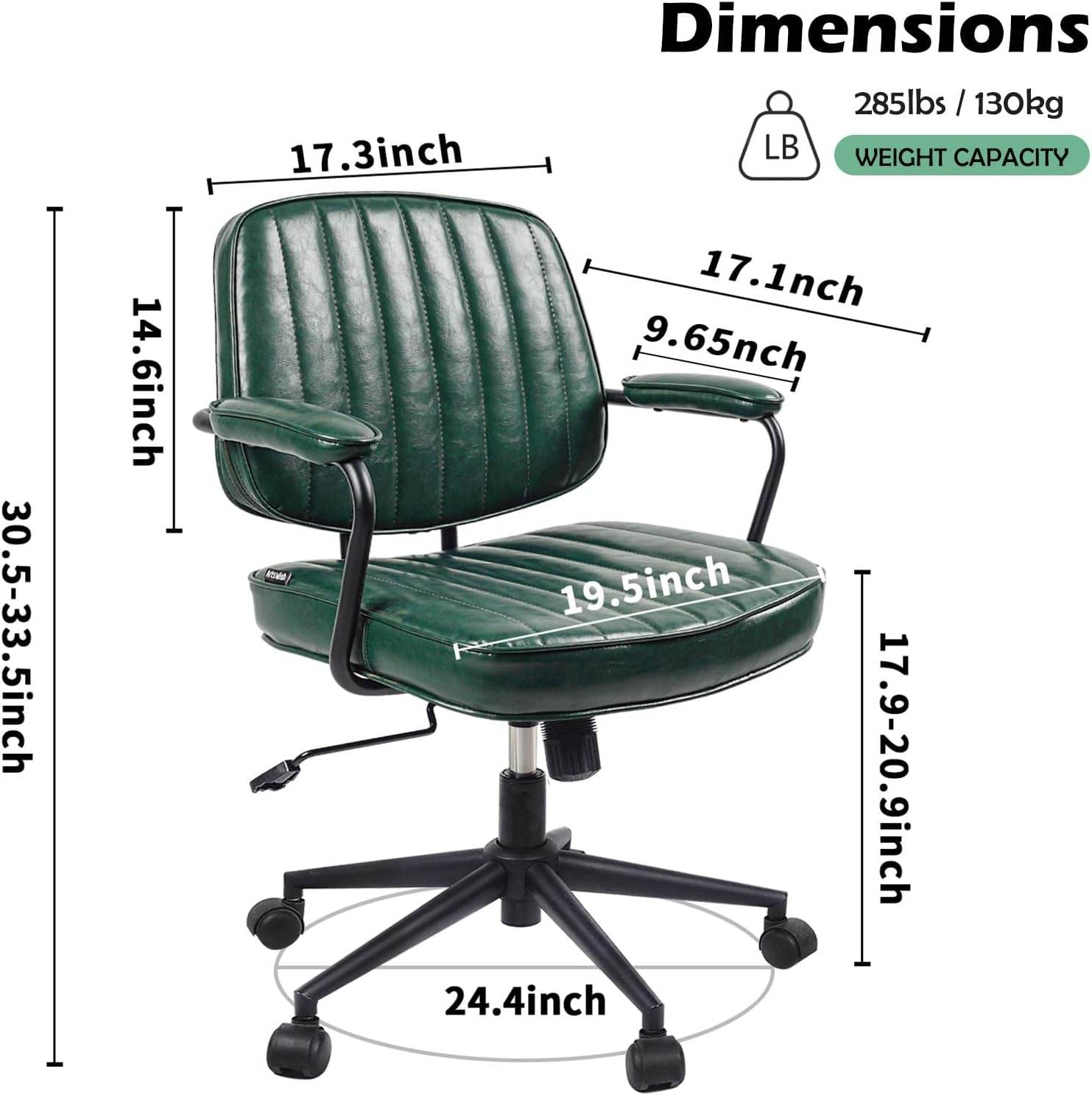 Mid Century Office Chair Leather Desk Chair in Green - Loft&Timber