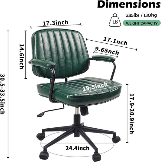 Mid Century Office Chair Leather Desk Chair in Green - Loft&Timber