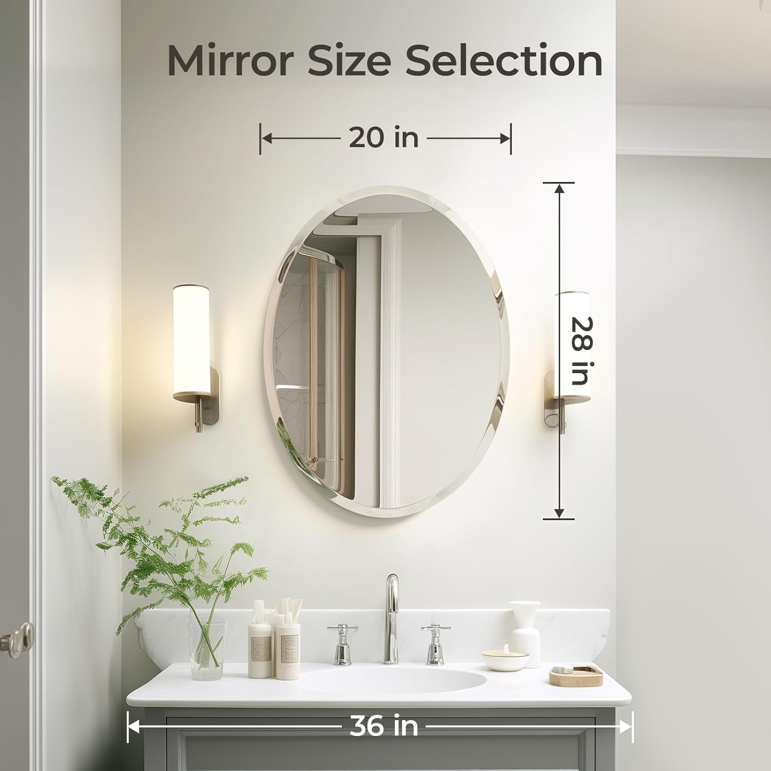 Bathroom Mirror for over Sink, 20X28 Inch Oval Frameless Mirror, Beveled and Polished, Decorative Wall Mirror for Bathroom, Bedroom, Vanity, Entryway, Modern and Elegant-4