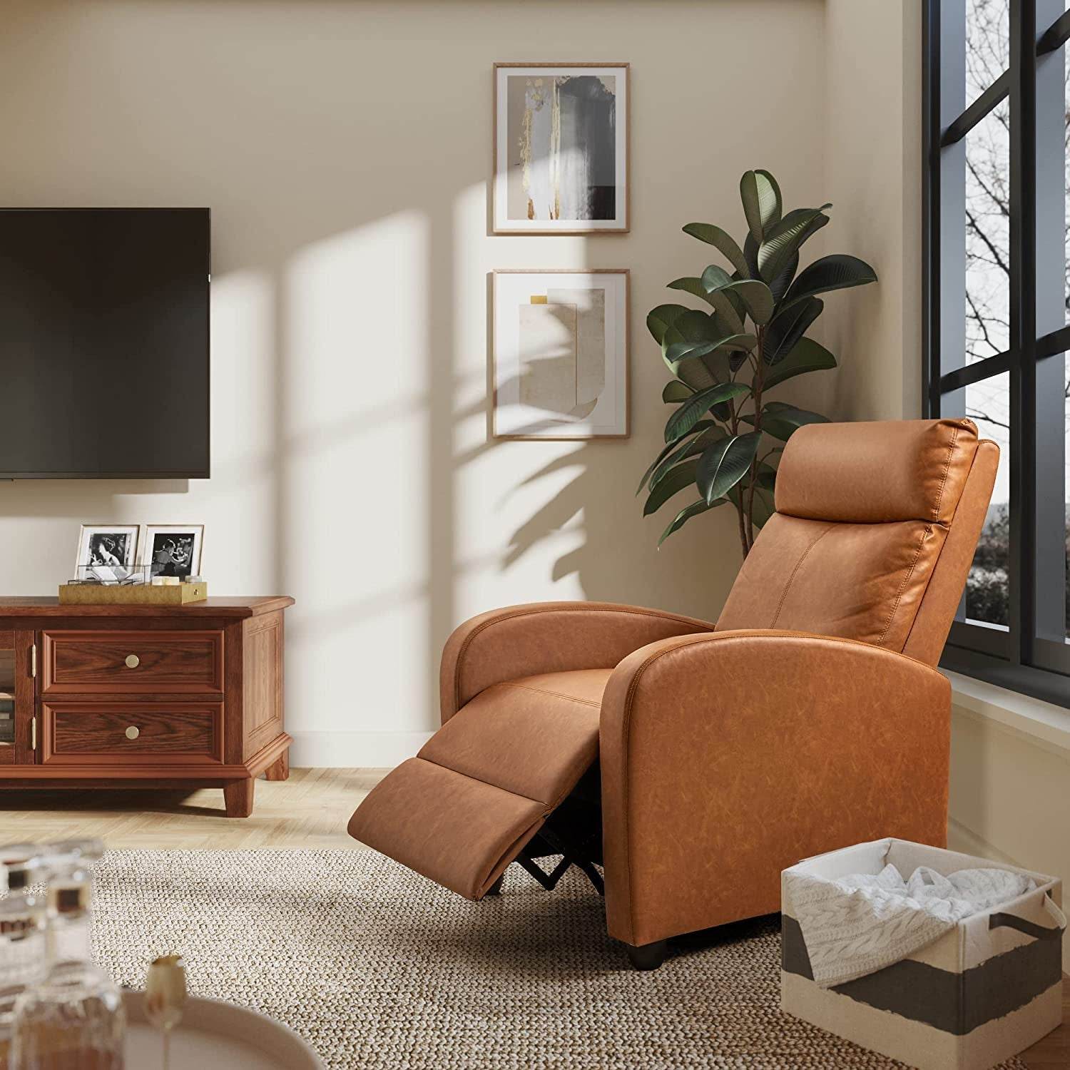 Padded Seat Leather Recliner Chair (Khaki) - Loft&Timber
