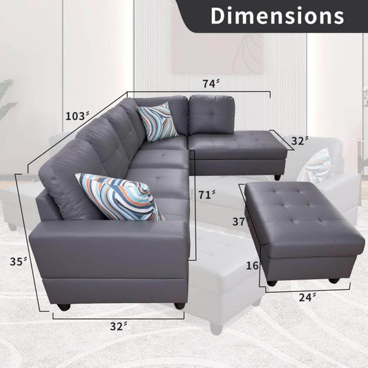 L-Shaped 3-Piece Sectional in Dark Grey - Loft&Timber